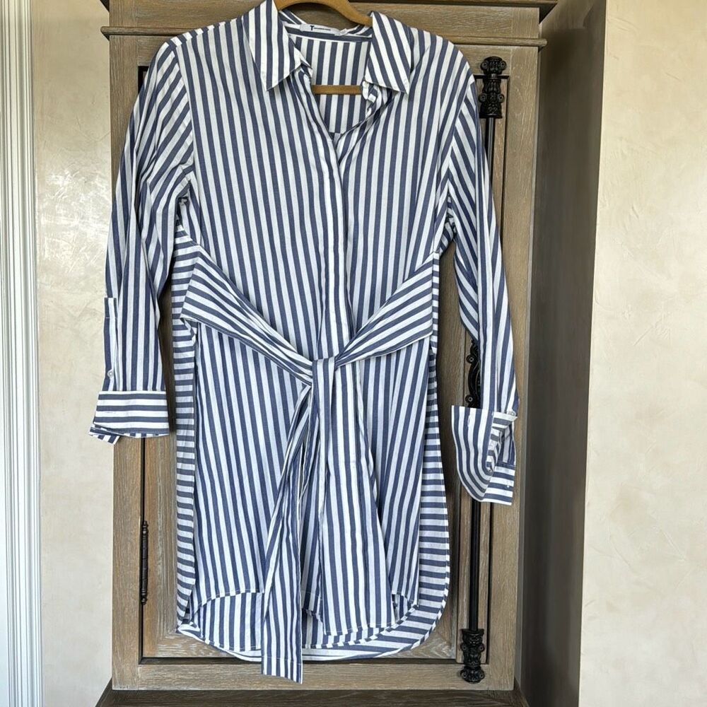 T By Alexander Wang Stripe Tie Front Shirtdress S… - image 6